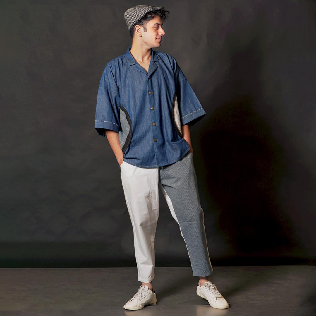 Denim Antifit White and Blue Shirt