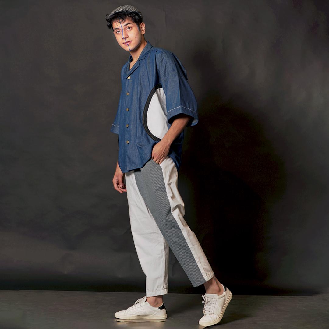 Denim Antifit White and Blue Shirt