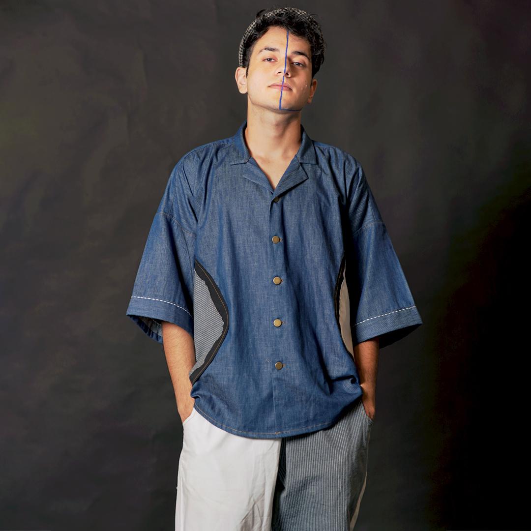 Denim Antifit White and Blue Shirt