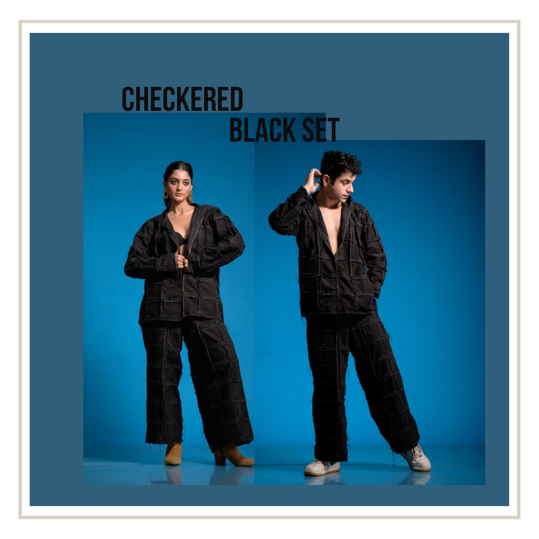 Black Denim UNISEX Checkered co-ord set