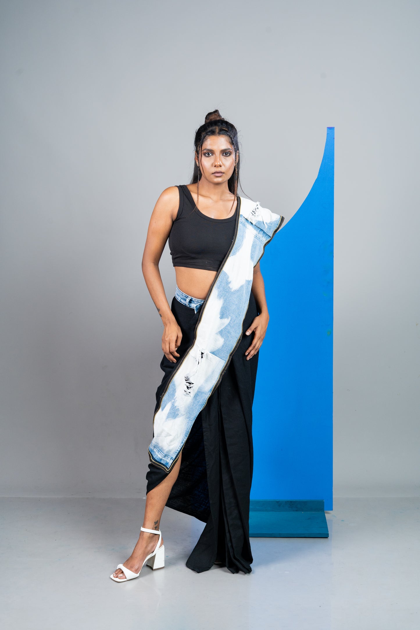 Denim Black Ready to Wear Skirt Saree