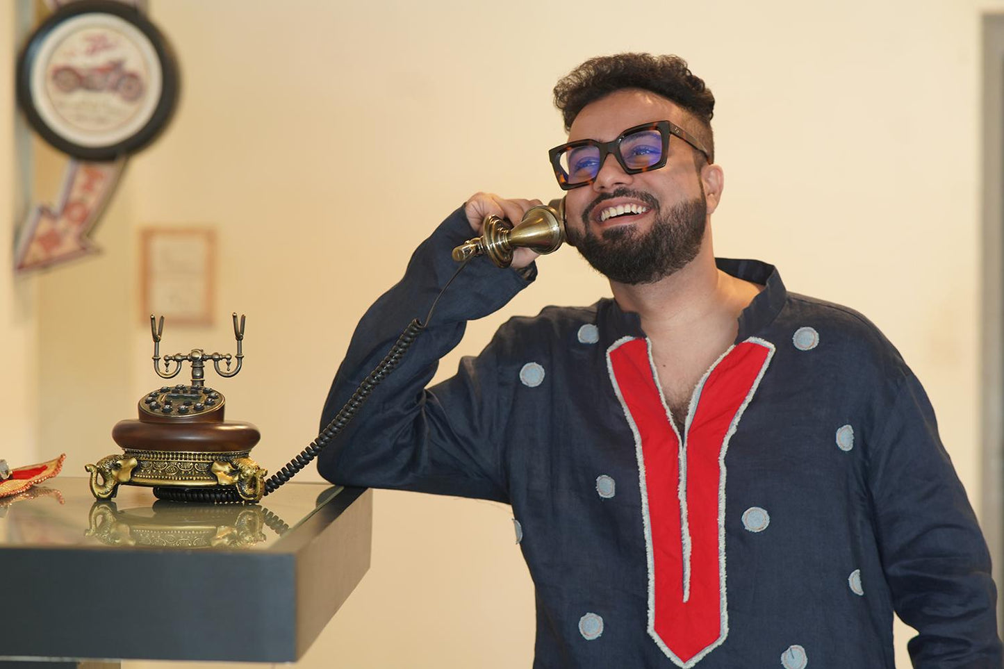 Denim Polka Dot Blue Kurta