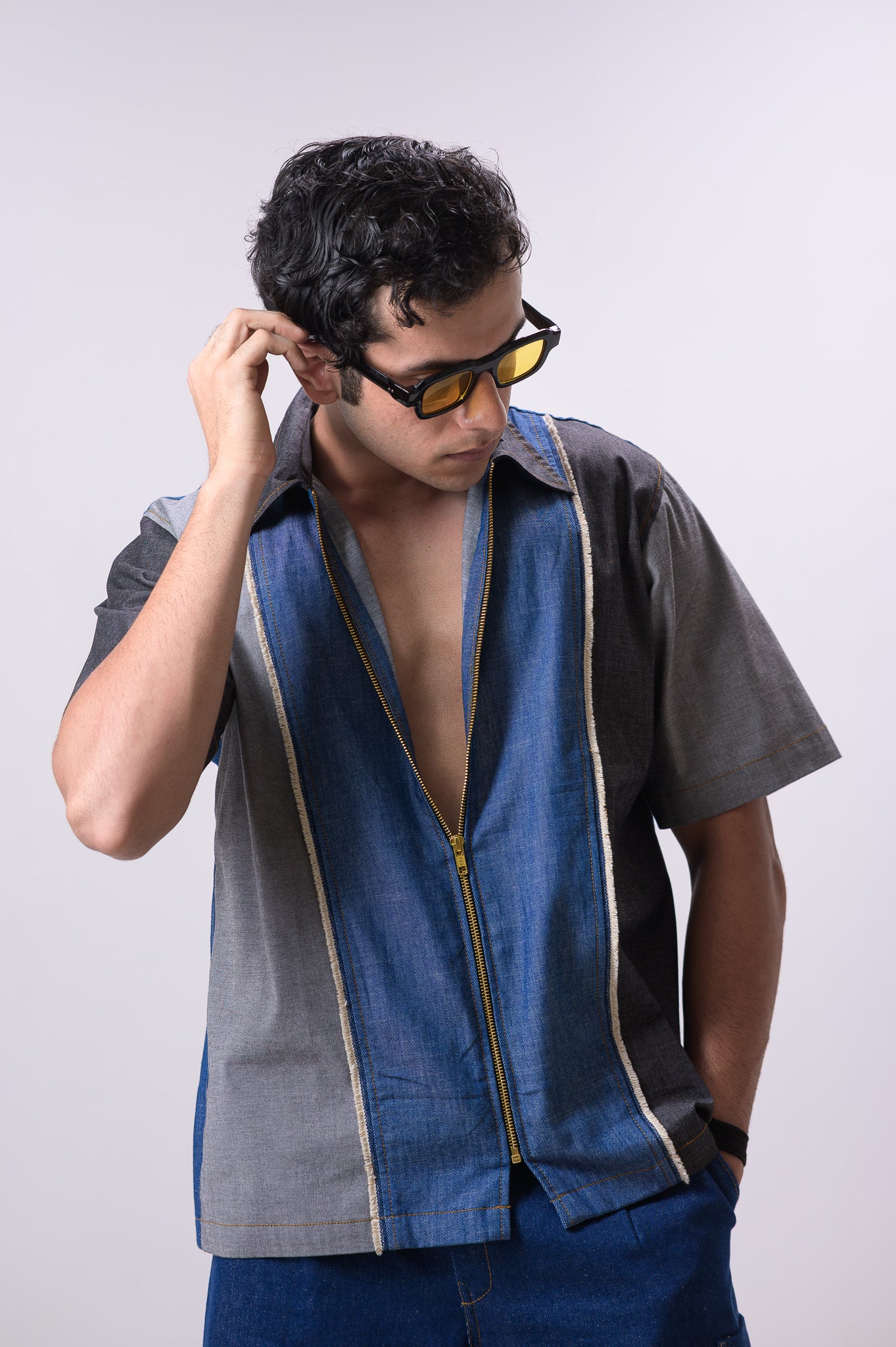 Denim Blue Grey V neck shirt