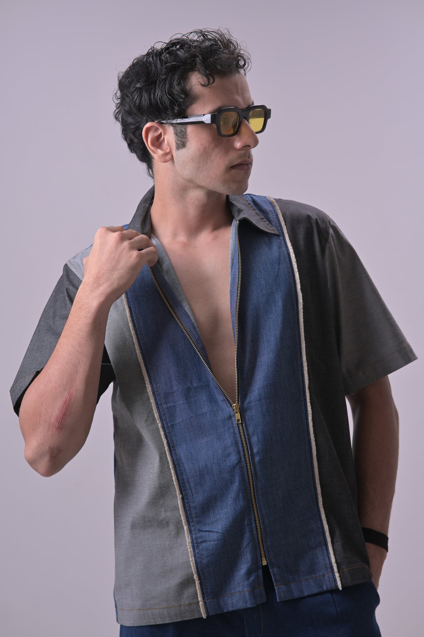 Denim Blue Grey V neck shirt