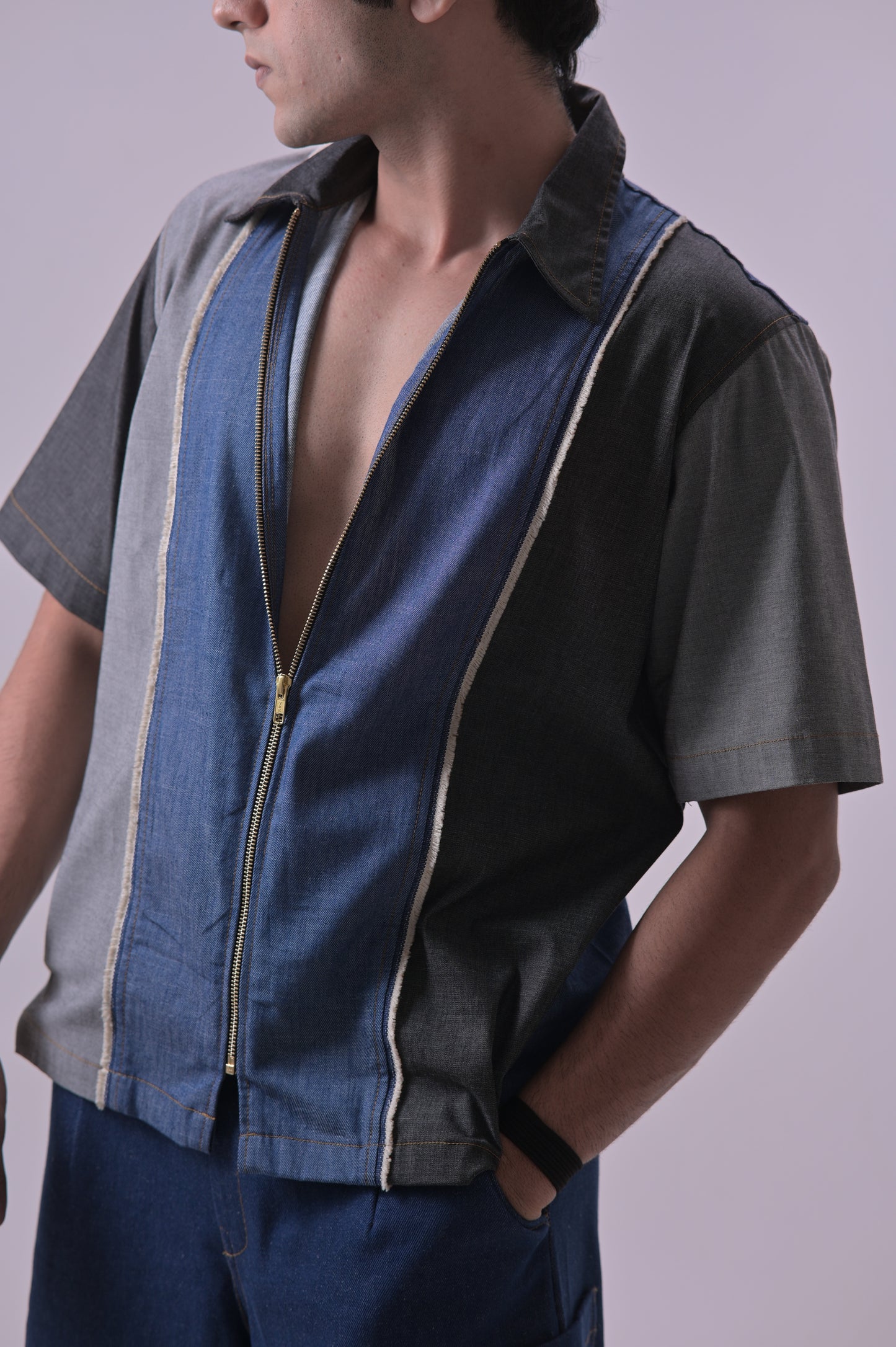 Denim Blue Grey V neck shirt