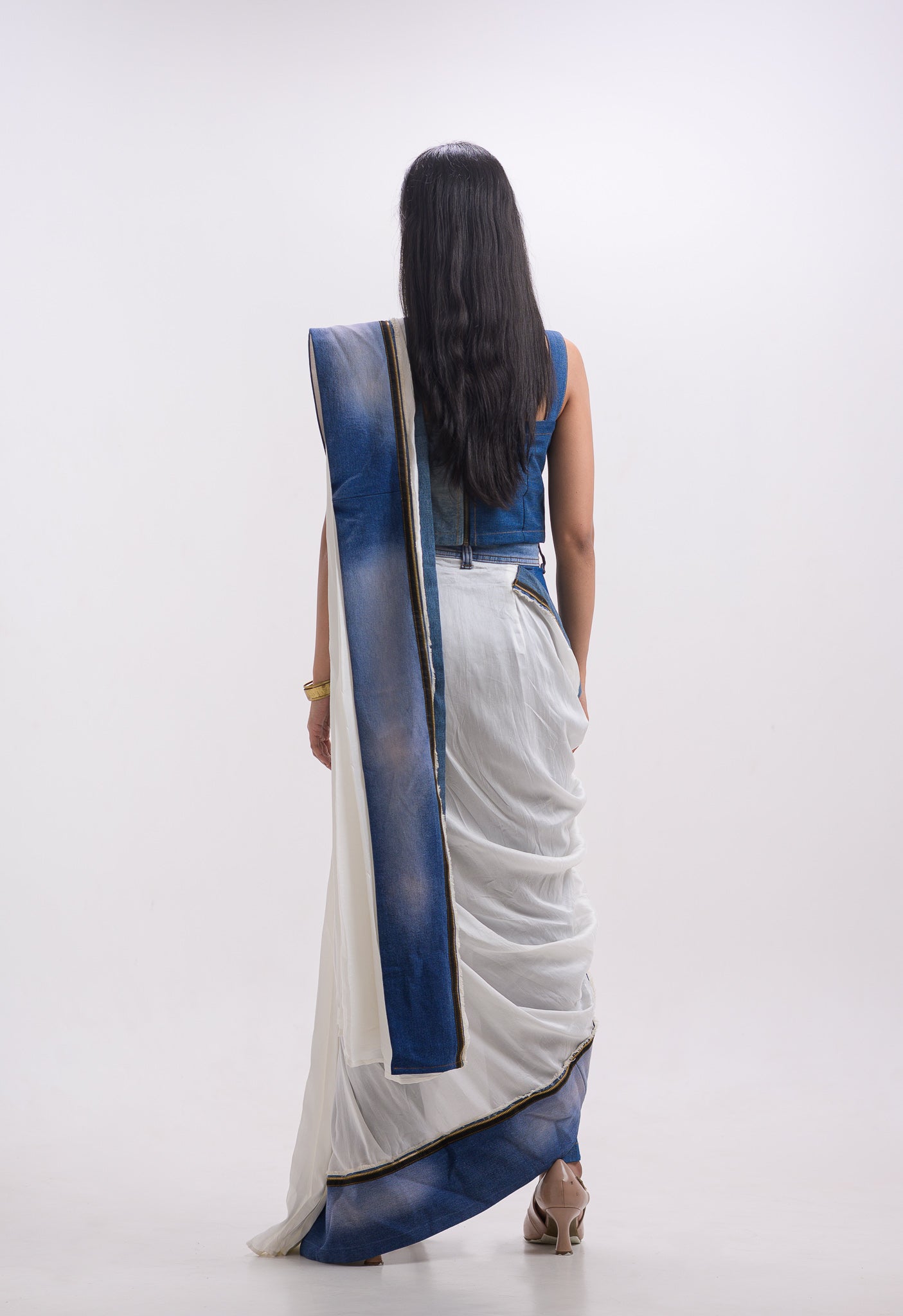 Denim White Ready to Wear Pant Saree