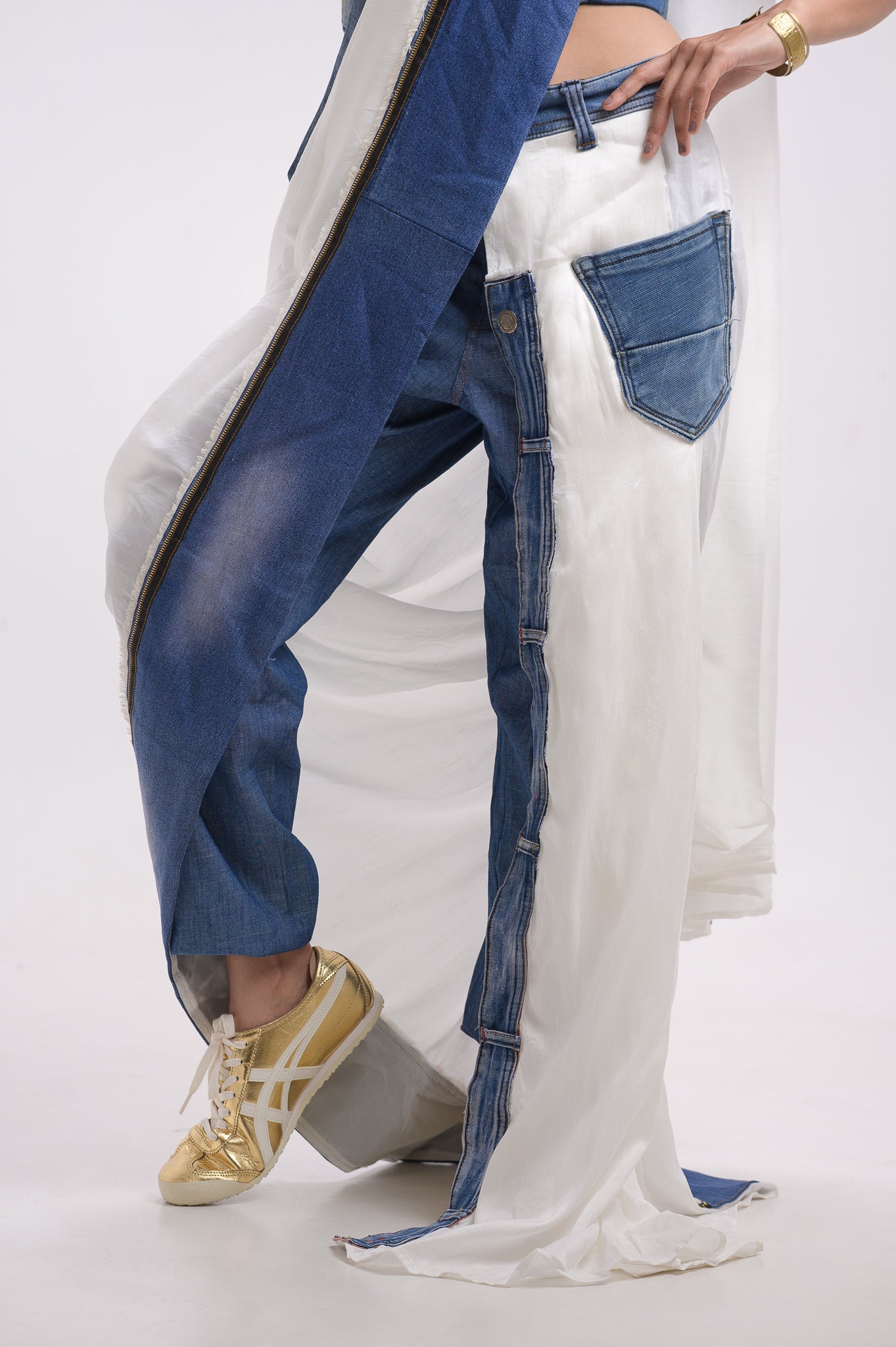Denim White Ready to Wear Pant Saree