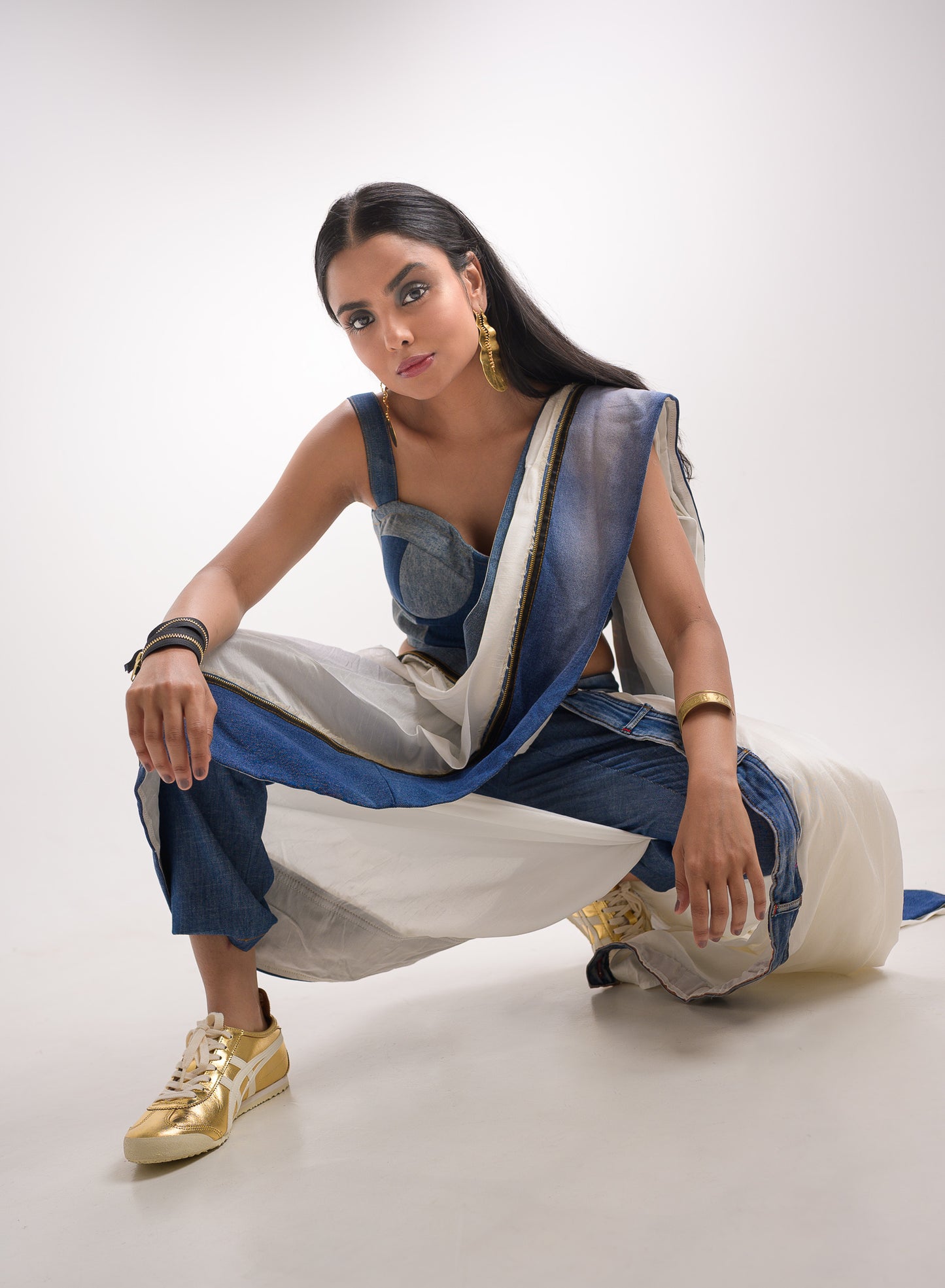 Denim White Ready to Wear Pant Saree