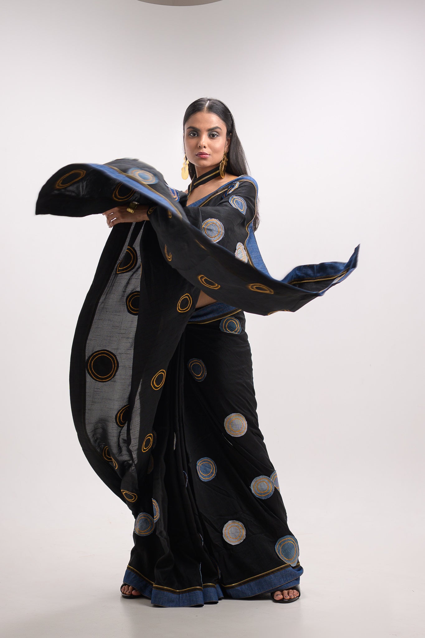 Denim Polka Black Saree