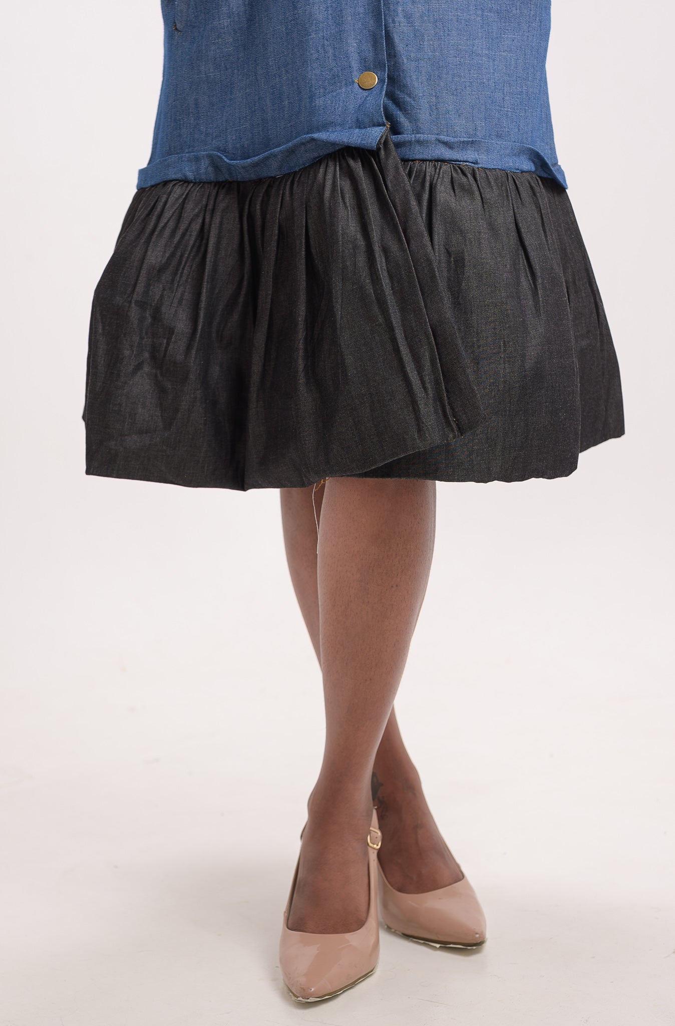 Denim Blazer Collar Balloon hem dress