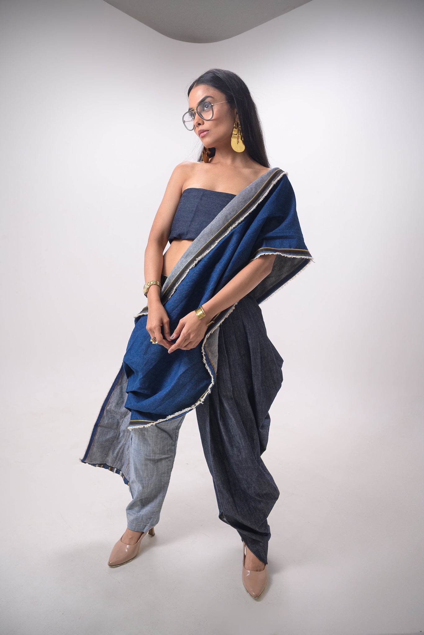 Denim Dhoti Pant Ready to wear Saree