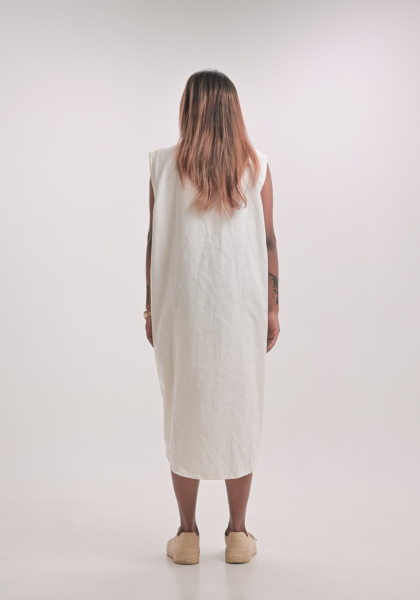Sleeveless Denim Trim Midi Dress