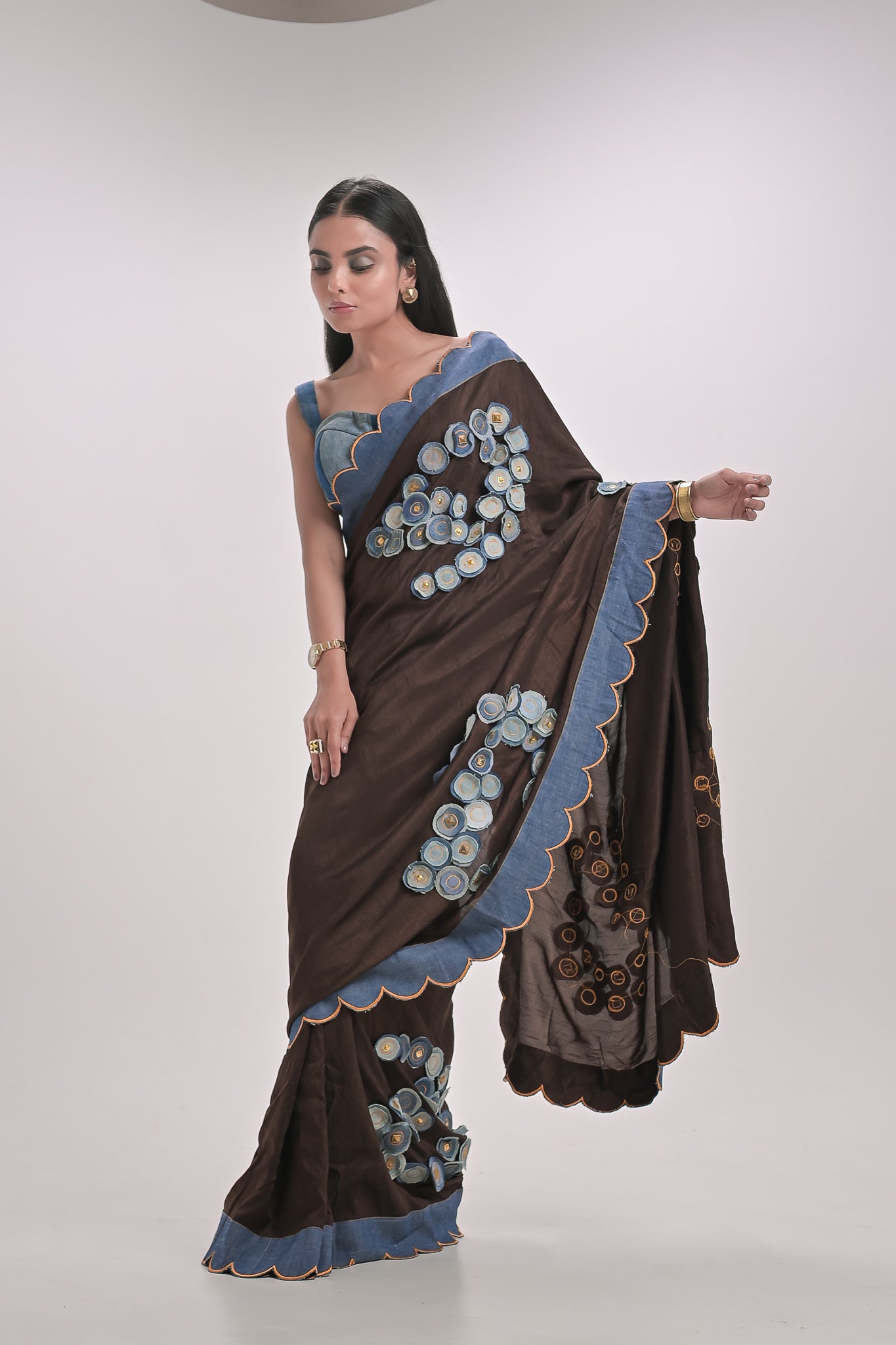 Denim Circles Brown Saree