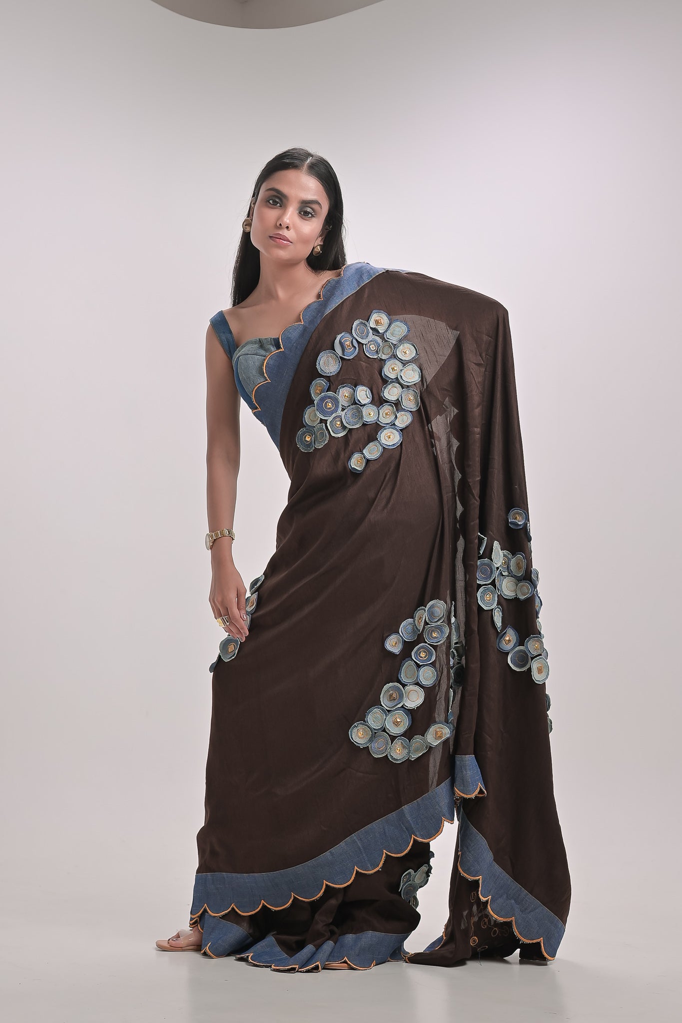 Denim Circles Brown Saree