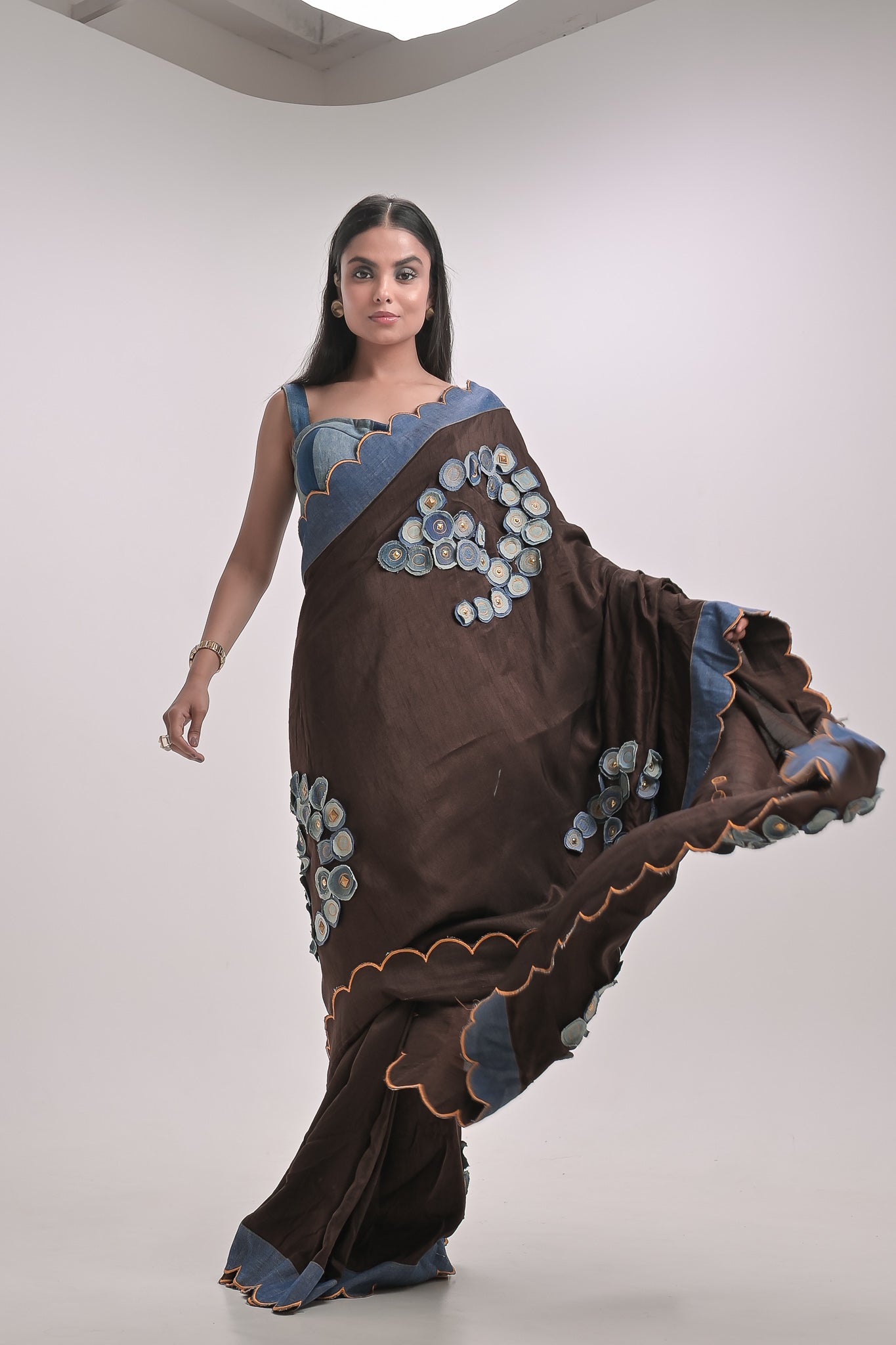 Denim Circles Brown Saree