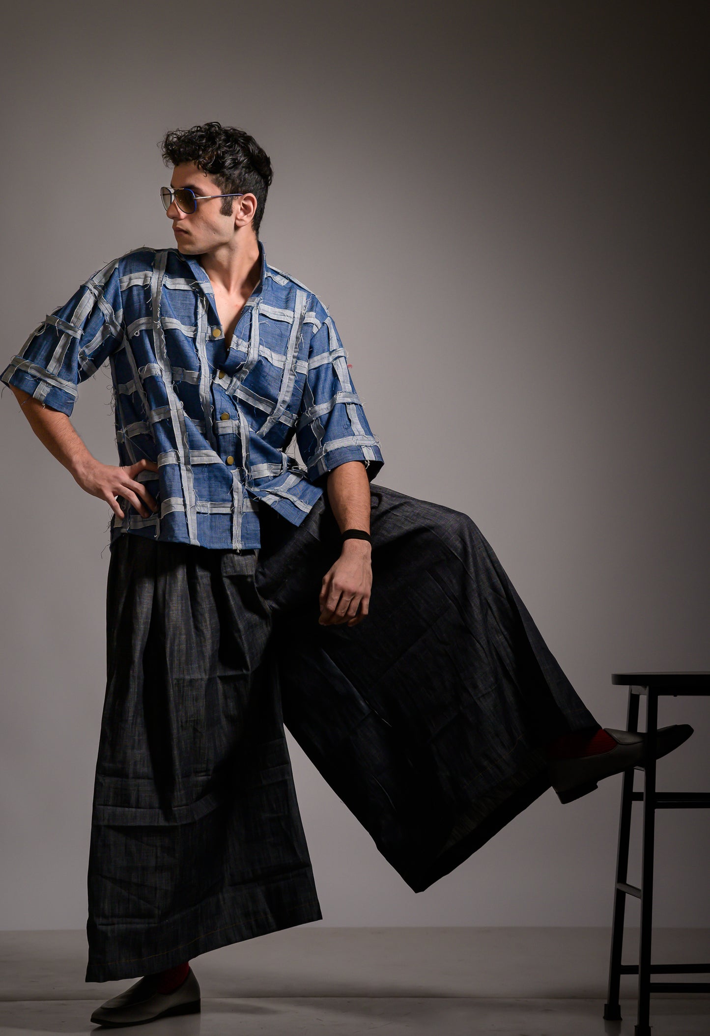 Blue Denim Unisex Checkered Shirt