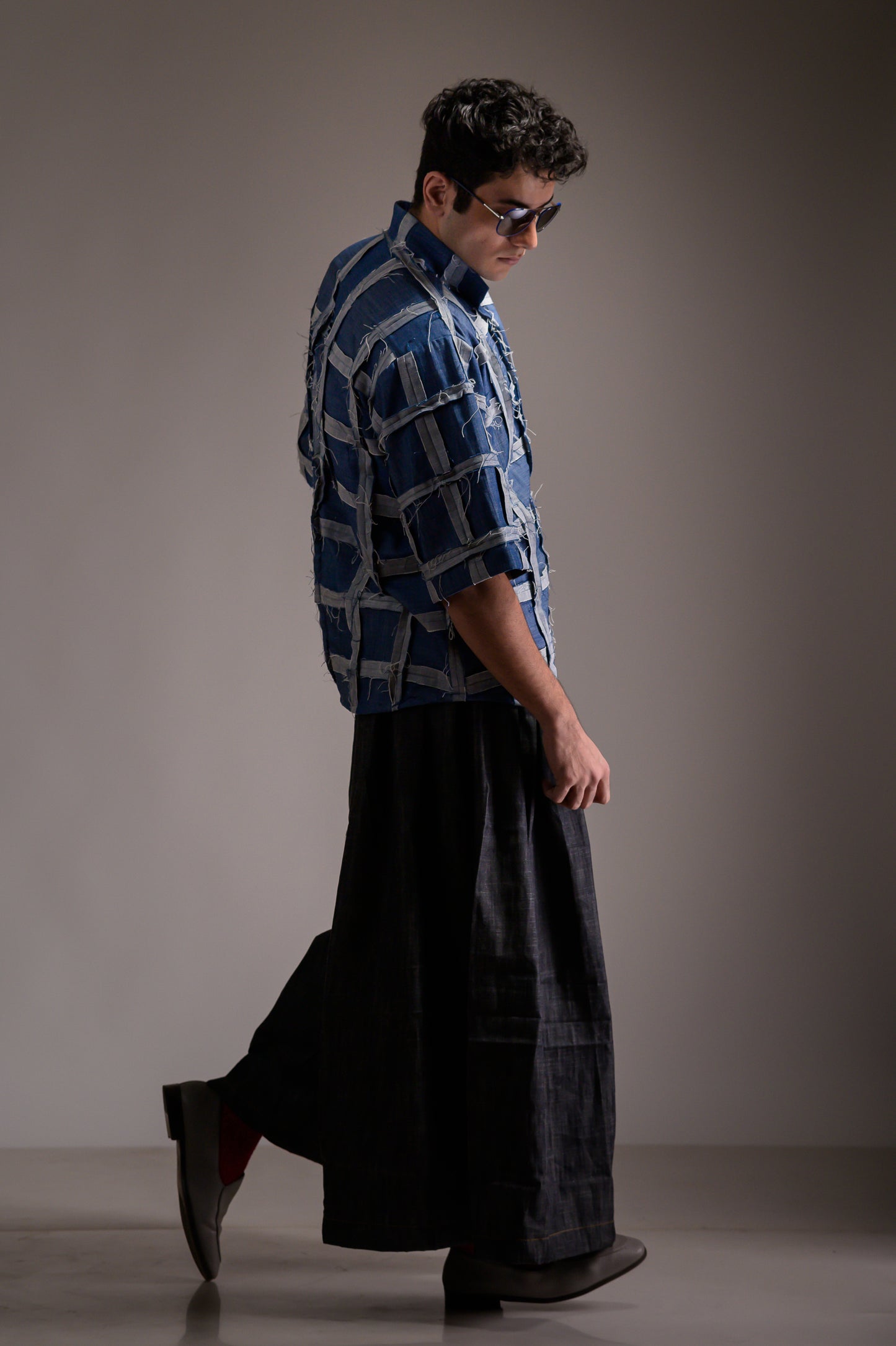 Blue Denim Unisex Checkered Shirt