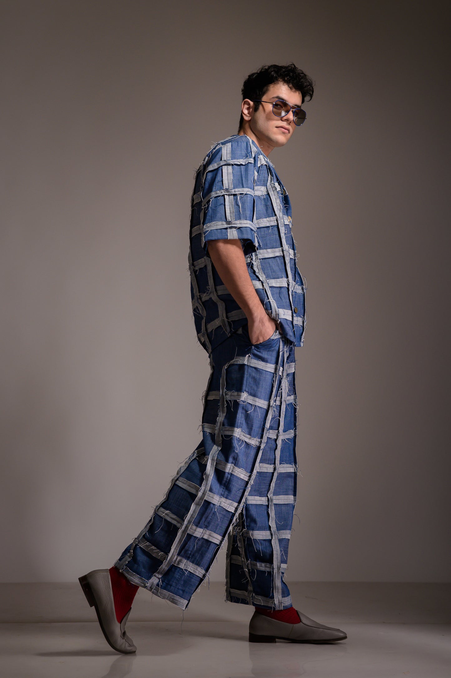Blue Denim Unisex Checkered Shirt