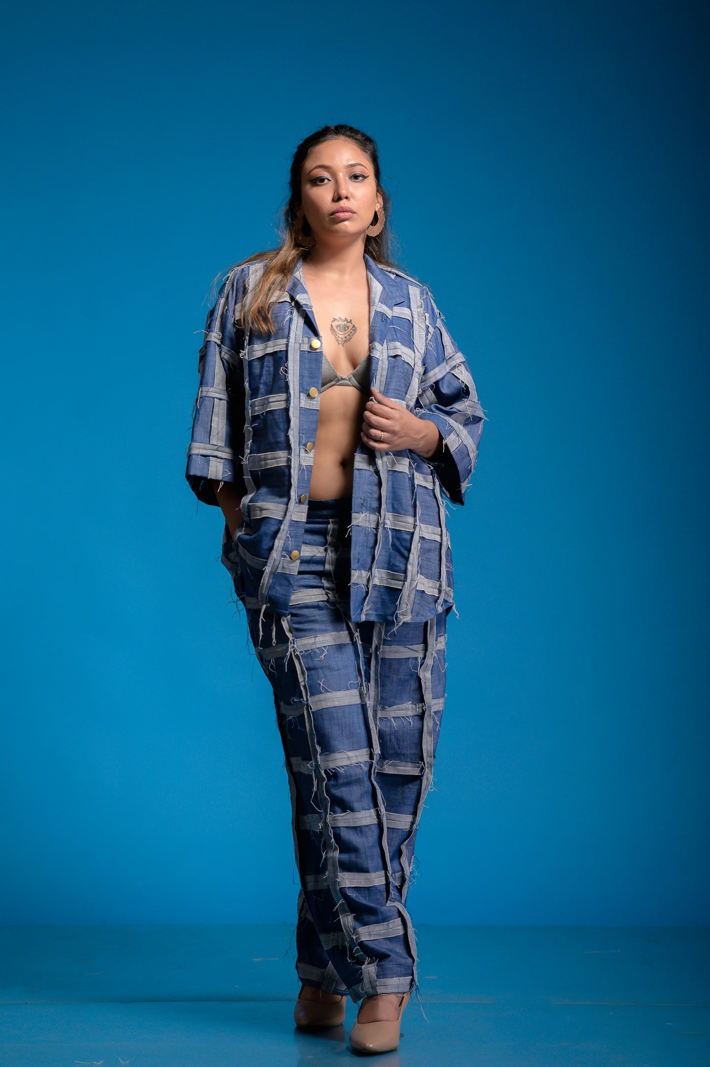 Blue Denim Unisex Checkered Shirt