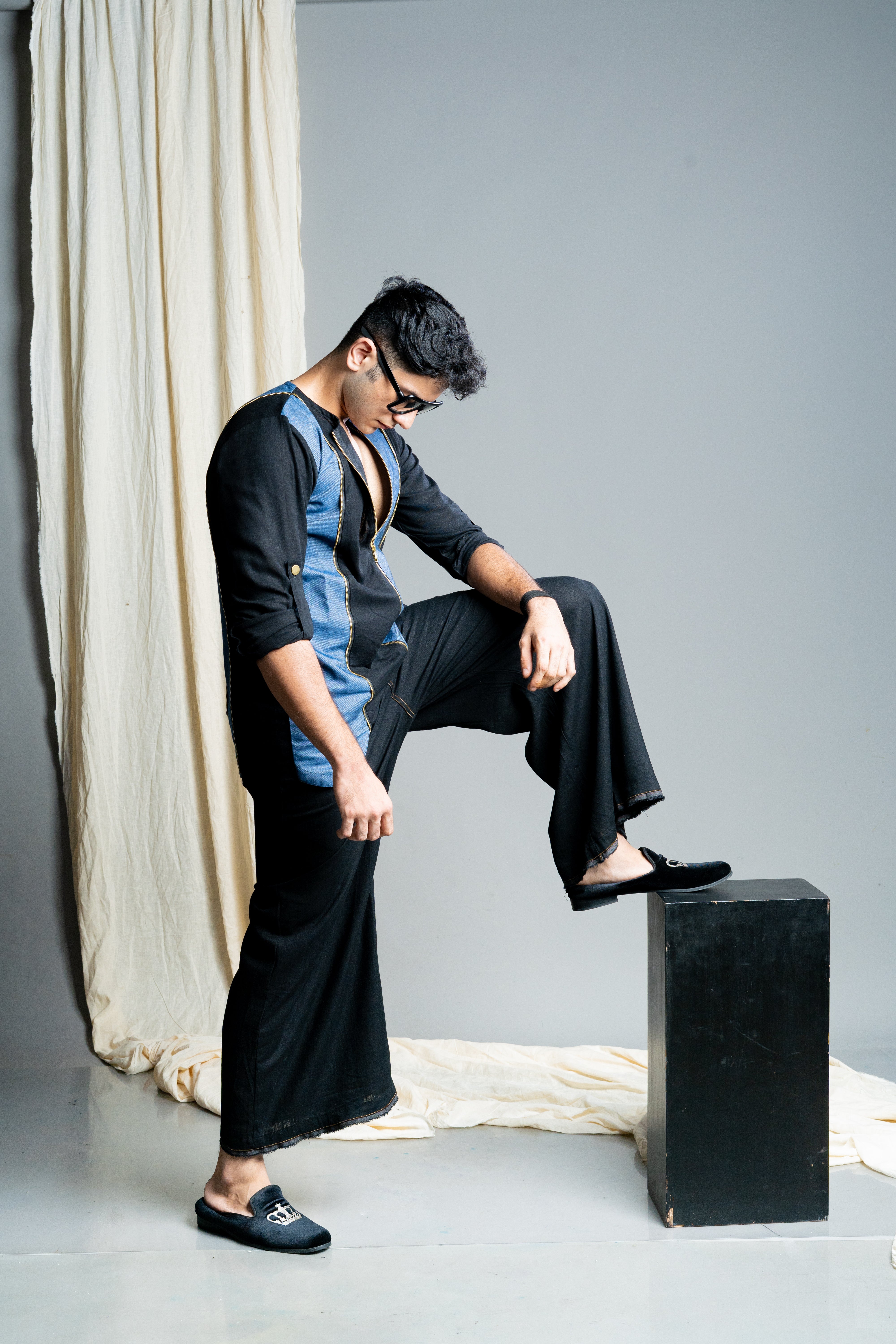 Luxury Upcycled Denim Kurta Set For Men Modern Fusion Wear Eco luxury-upcycled-denim-kurta-set-for-men-modern-fusion-wear-eco