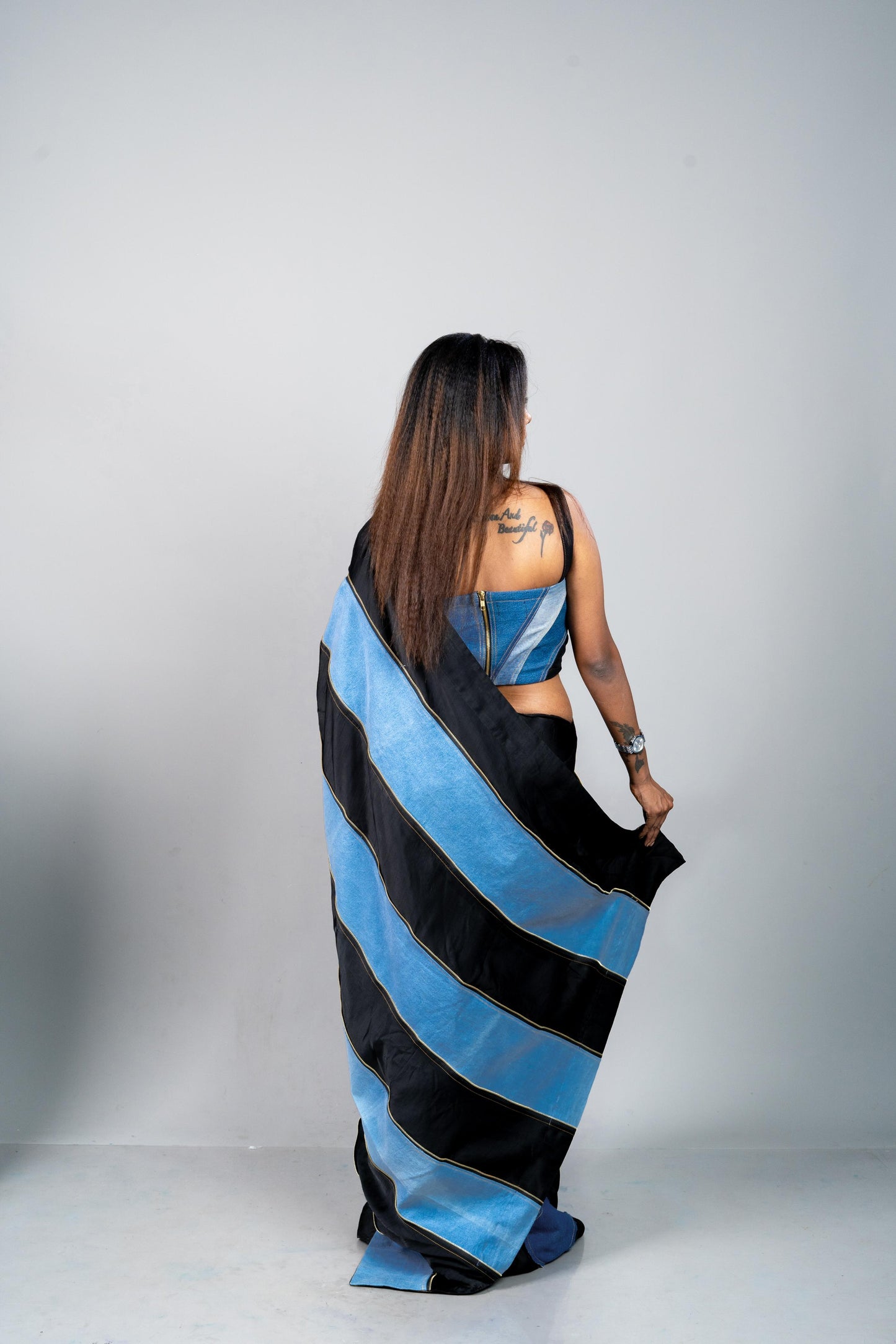 Denim Polka Black Saree