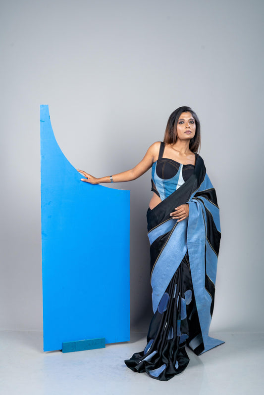 Denim Polka Black Saree
