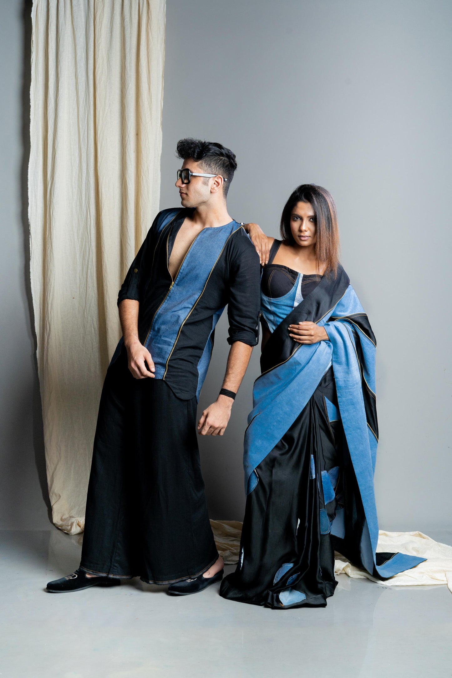 Denim Polka Black Saree