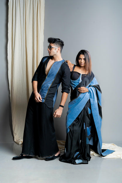 Denim Polka Black Saree