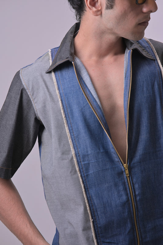 Denim Blue Grey V neck shirt