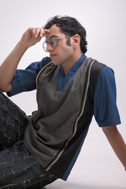 Denim Blue Grey V neck t-shirt Style Shirt