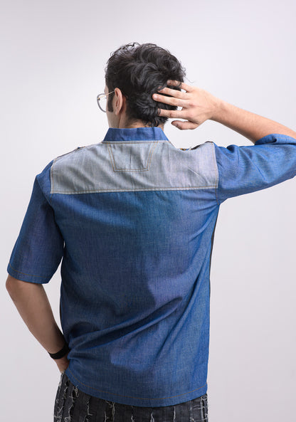 Denim Blue Grey V neck t-shirt Style Shirt