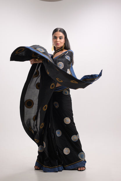 Denim  Polka Black Saree
