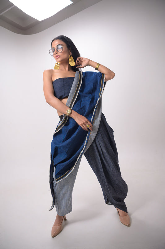 Denim Dhoti Pant Ready to wear Saree
