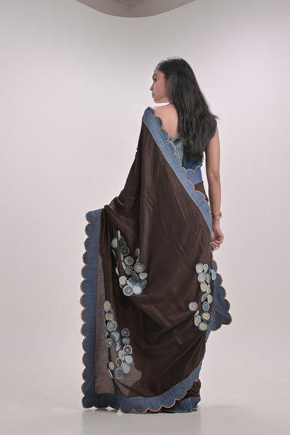 Denim  Circles Brown Saree