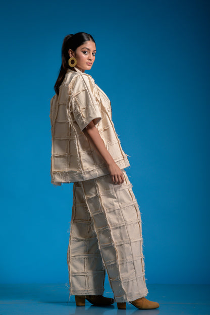 Off-white Denim Checkered  Set