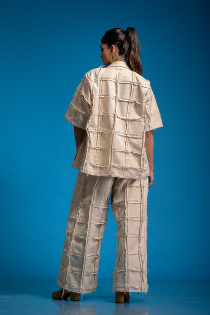 Off-white Denim Checkered  Set